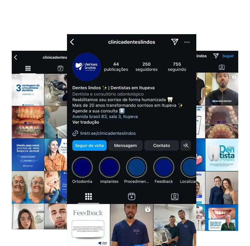 Perfil do Instagram de Dentes Lindos, gerenciado pela Minduba Digital