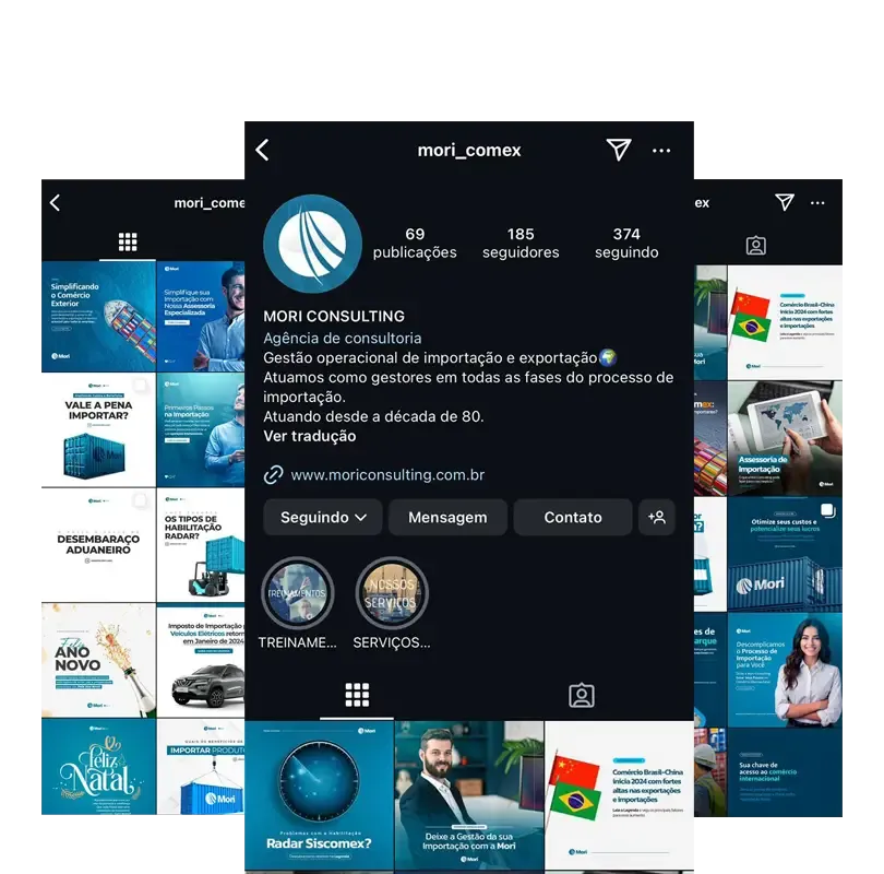 Perfil do Instagram de Mori Comex, gerenciado pela Minduba Digital
