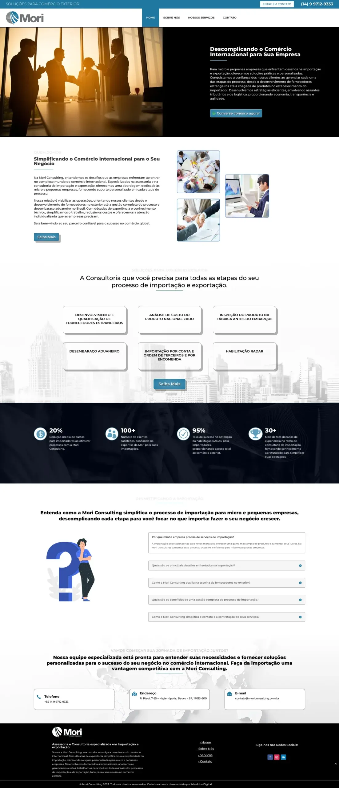Site de Mori Comex criado pela Minduba Digital