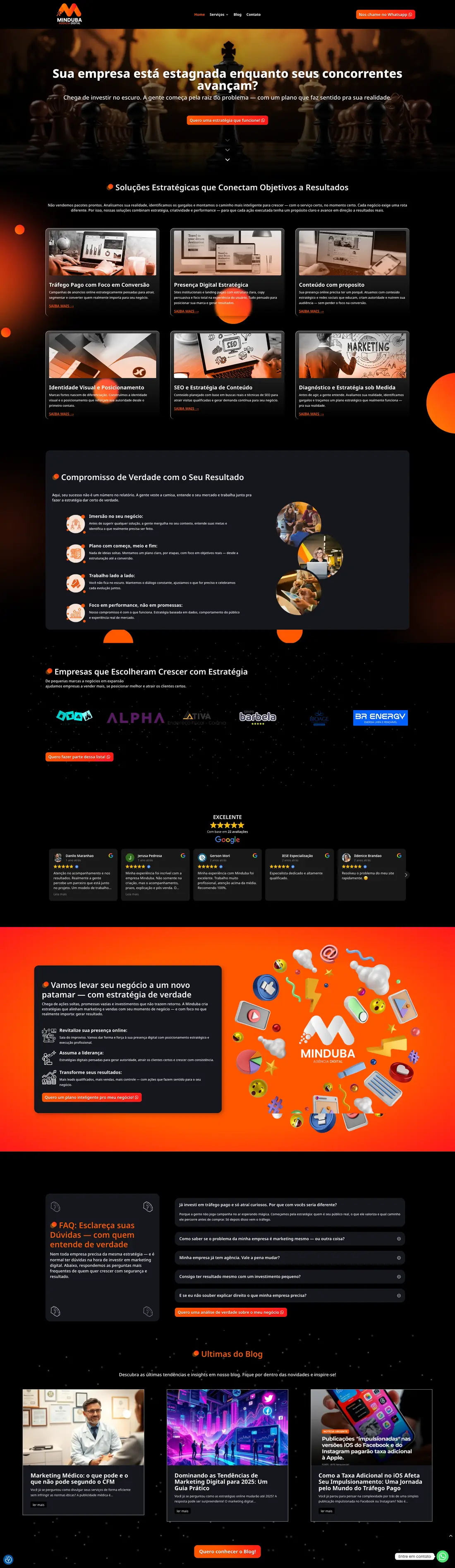 Página completa do site antigo da Minduba Digital, feito em WordPress
